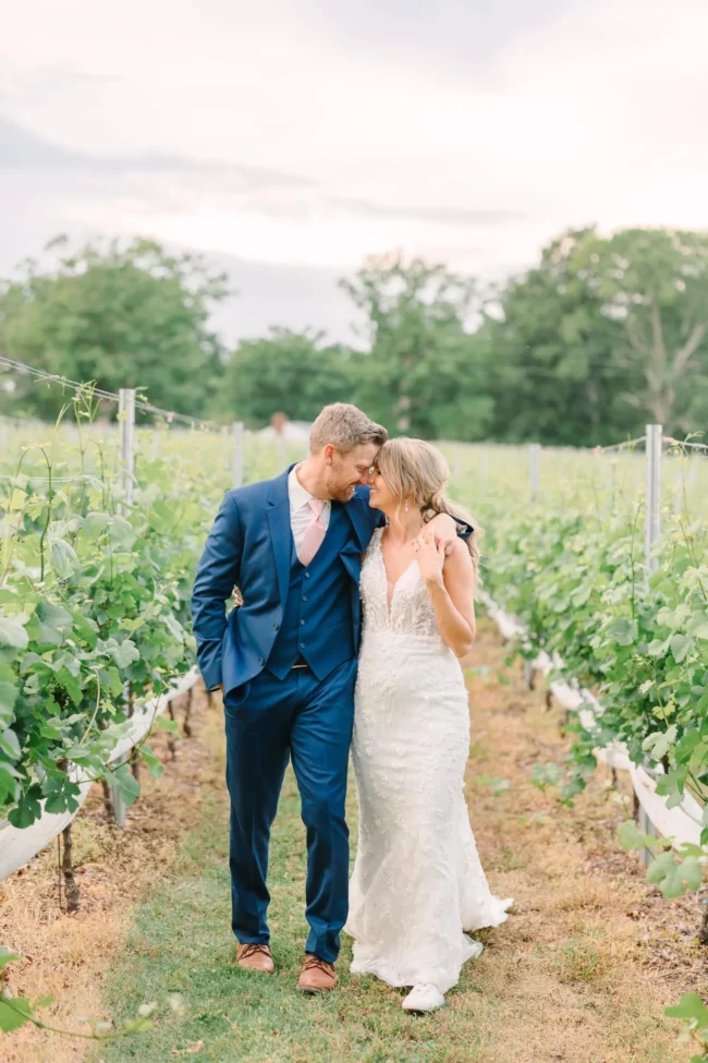 Bride and groom in the vineyard